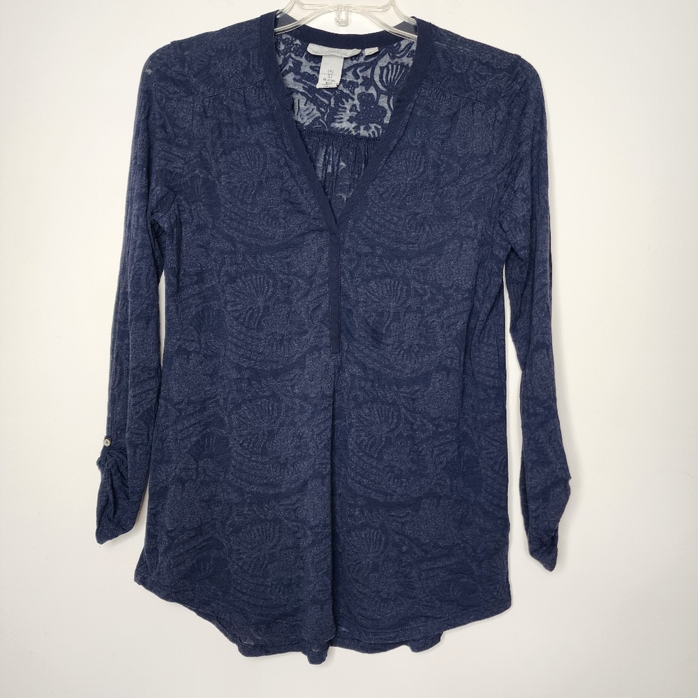 L.O.G.G. navy burnout‎ Button Up tunic shirt Womens Small